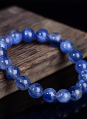 2026巧唯禧水晶 天然老矿蓝晶石圆珠手链 蓝晶石散珠手串 厂家直