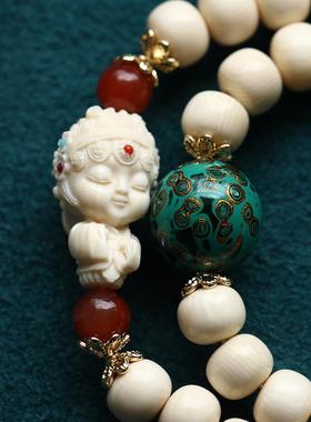 2026天然猛犸象牙6*7*50颗桶珠文玩佛珠青衣大漆珠念珠男女手链项