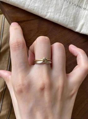 2026韩式韩版时尚精致皓石戒指高级感新款素圈叠戴时尚小众个性百