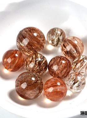 2026天然巴西黑金超七圆散珠水晶女骨干发晶手串手链手工水晶多宝