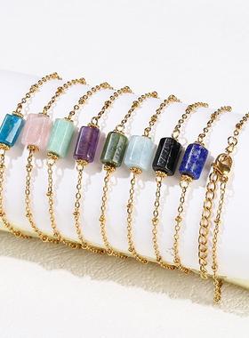 2026晶东珠宝 天然水晶玉石切面圆管不锈钢手链欧美跨境女生手饰