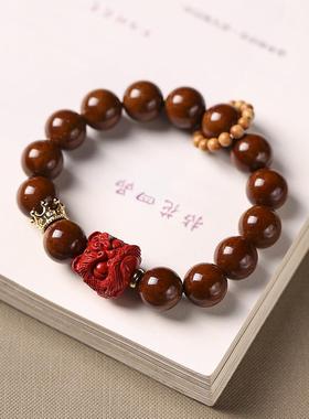 2026财源紫金鼠文玩手串光珠菩提子朱砂精雕吉祥醒狮念珠男佛珠手