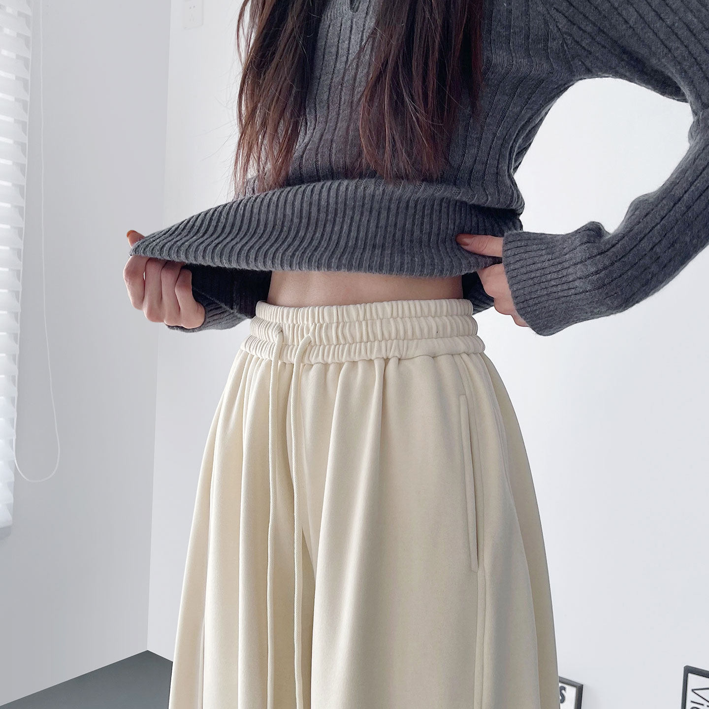 卫裤阔腿裤女冬季2025新款大码胖mm压褶垂感慵懒松弛感仿羊绒裤子,淘宝优惠券,粉丝福利购,淘宝优惠卷