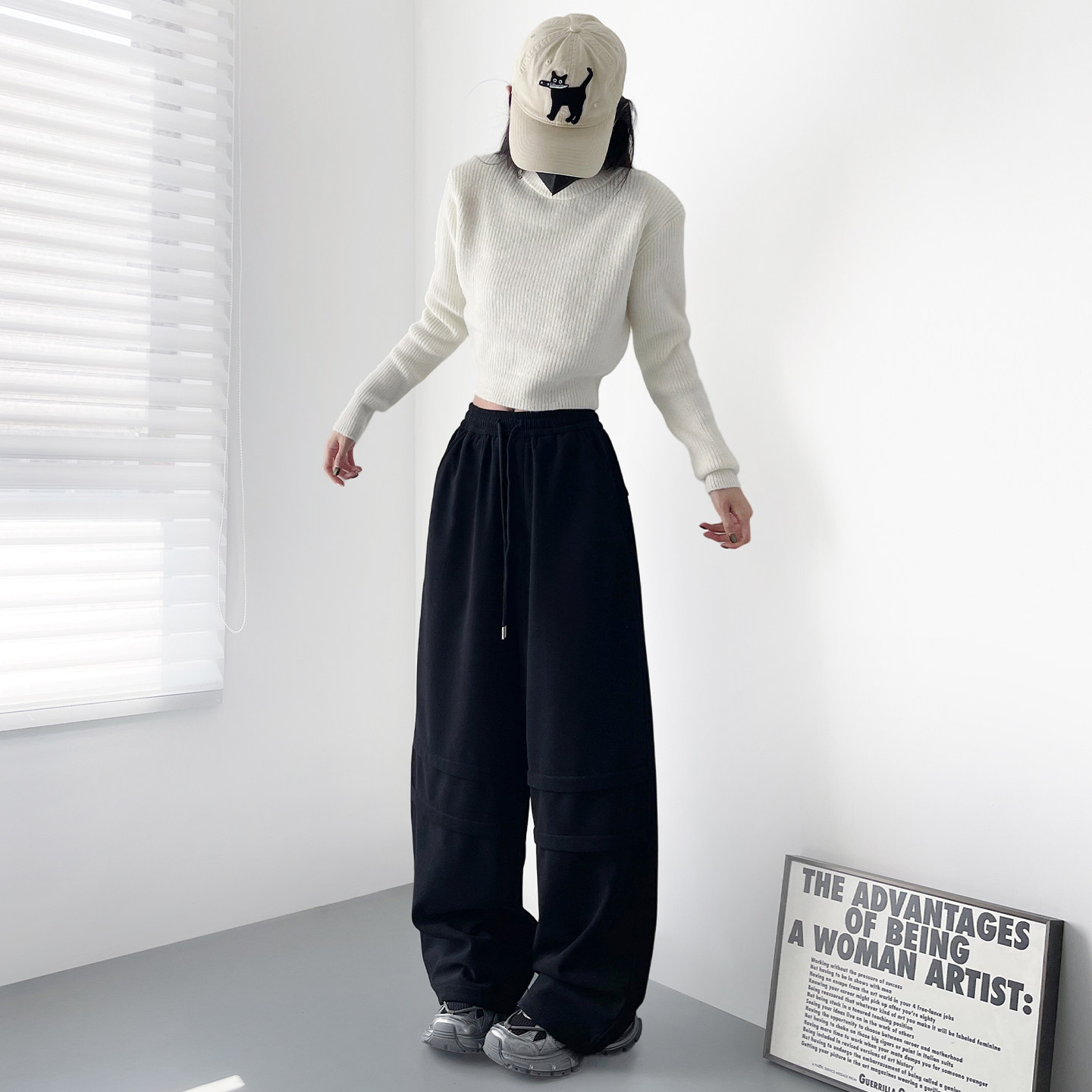 大码藏青色直筒工装裤女冬季新款胖mm显瘦松弛感加绒运动阔腿裤子,淘宝优惠券,粉丝福利购,淘宝优惠卷