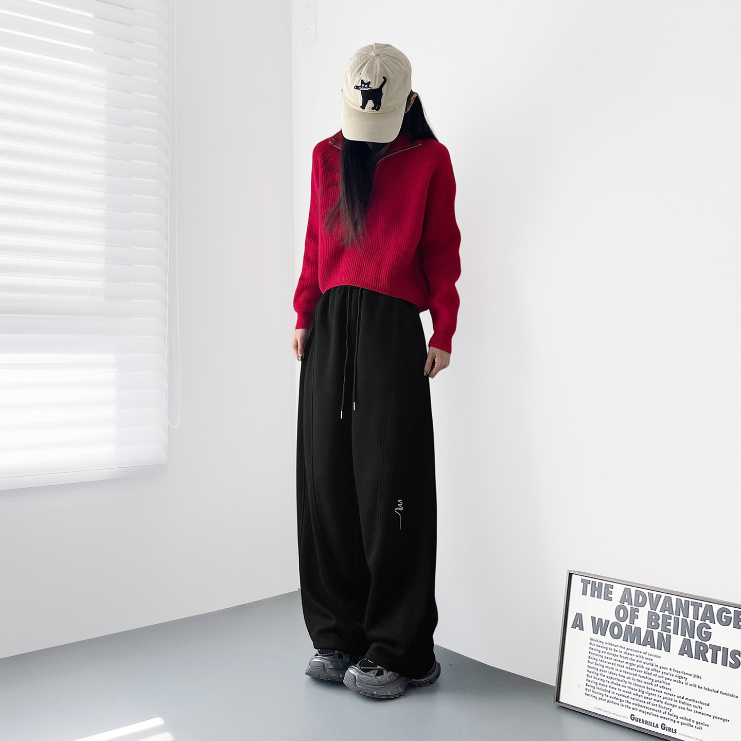 大码浅花灰设计感运动卫裤女2025冬季潮流新款胖mm显瘦遮肉阔腿裤,淘宝优惠券,粉丝福利购,淘宝优惠卷