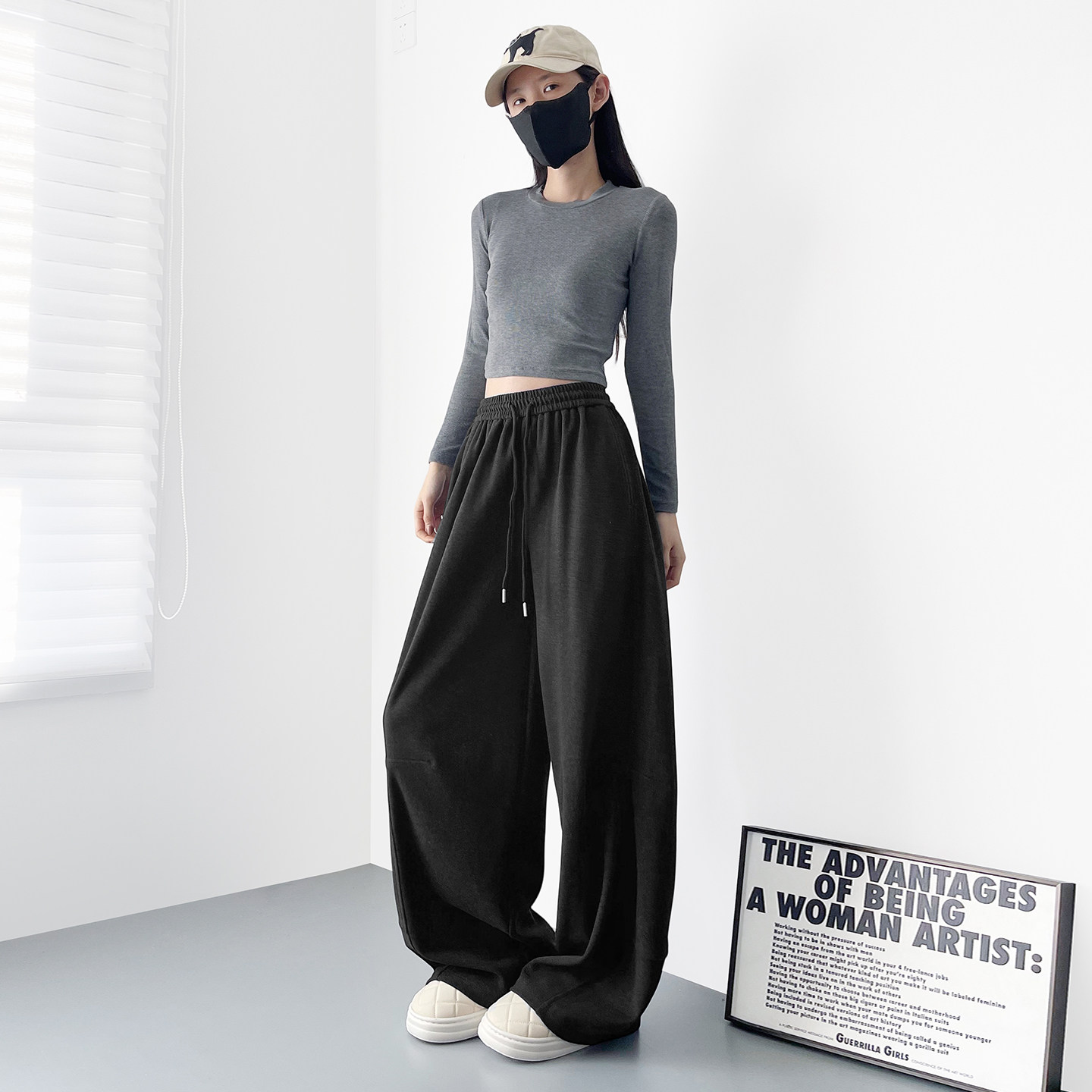 高腰慵懒风仿羊绒弯刀裤女2025冬季新款大码胖mm显瘦加厚阔腿裤子,淘宝优惠券,粉丝福利购,淘宝优惠卷