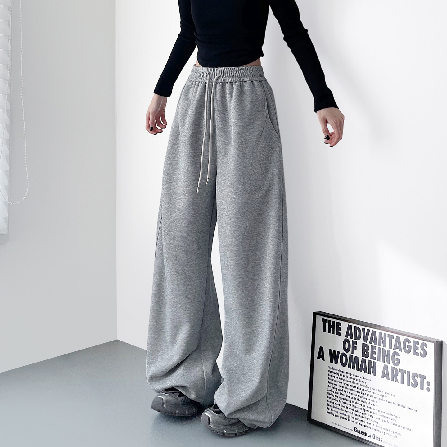 大码高腰宽松显瘦阔腿裤女春季新款胖mm显瘦酷飒拽姐休闲运动卫裤,淘宝优惠券,粉丝福利购,淘宝优惠卷