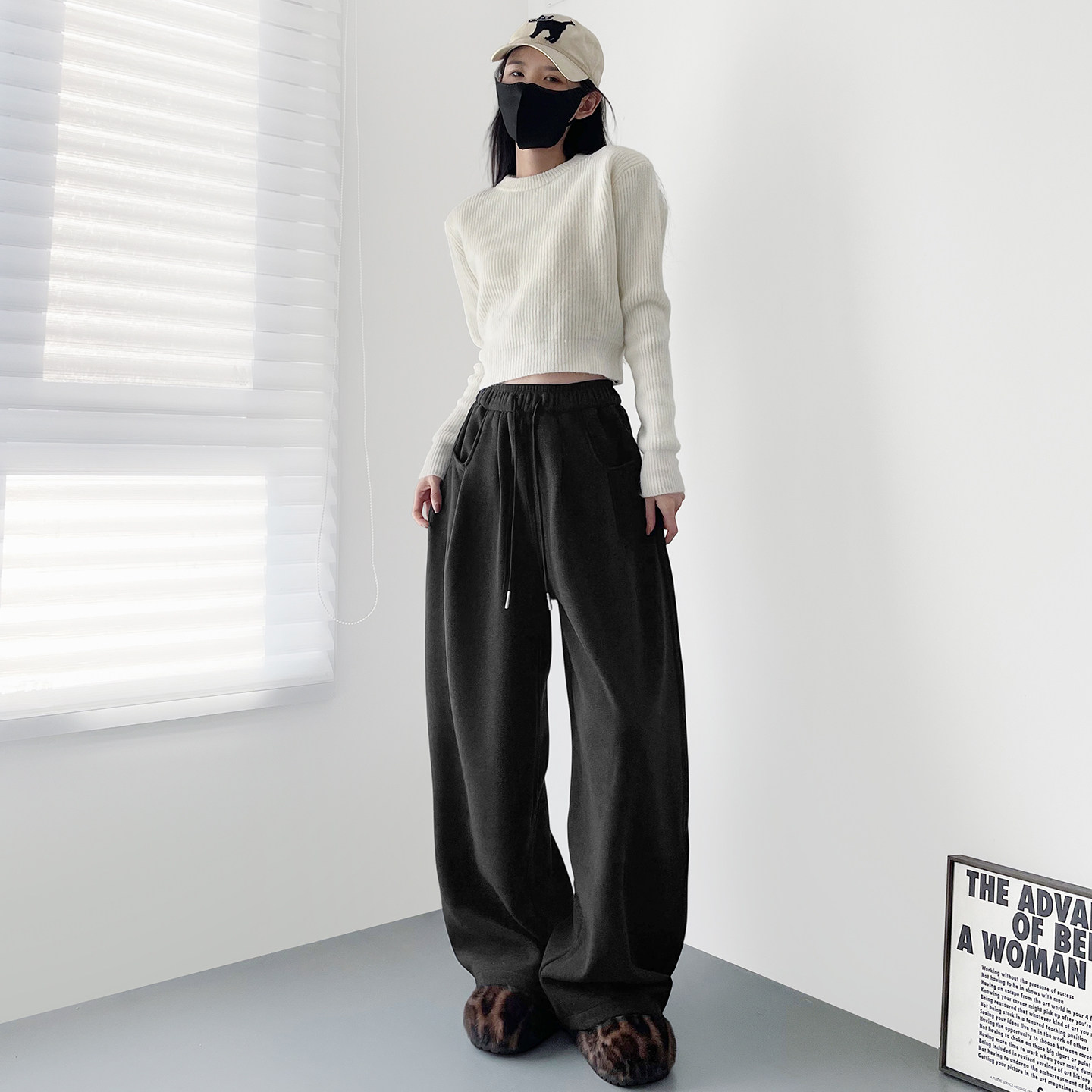 仿羊绒米白色加绒加厚奶芙糯米裤女冬季大码胖mm保暖不臃肿阔腿裤,淘宝优惠券,粉丝福利购,淘宝优惠卷