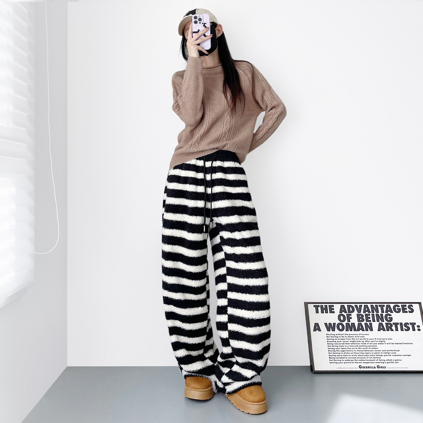 大码条纹加绒毛毛裤女一裤过冬保暖抗风阔腿裤胖mm显瘦软糯香蕉裤,淘宝优惠券,粉丝福利购,淘宝优惠卷