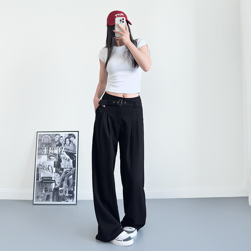 高腰垂感休闲裤女春季大码胖mm宽松显瘦遮肉阔腿裤收腰裤带拖地裤,淘宝优惠券,粉丝福利购,淘宝优惠卷