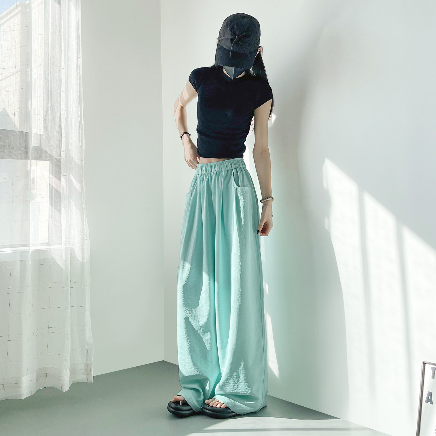 大码冰丝防晒山本裤女春夏新款胖mm高腰垂感软糯慵懒风运动阔腿裤,淘宝优惠券,粉丝福利购,淘宝优惠卷