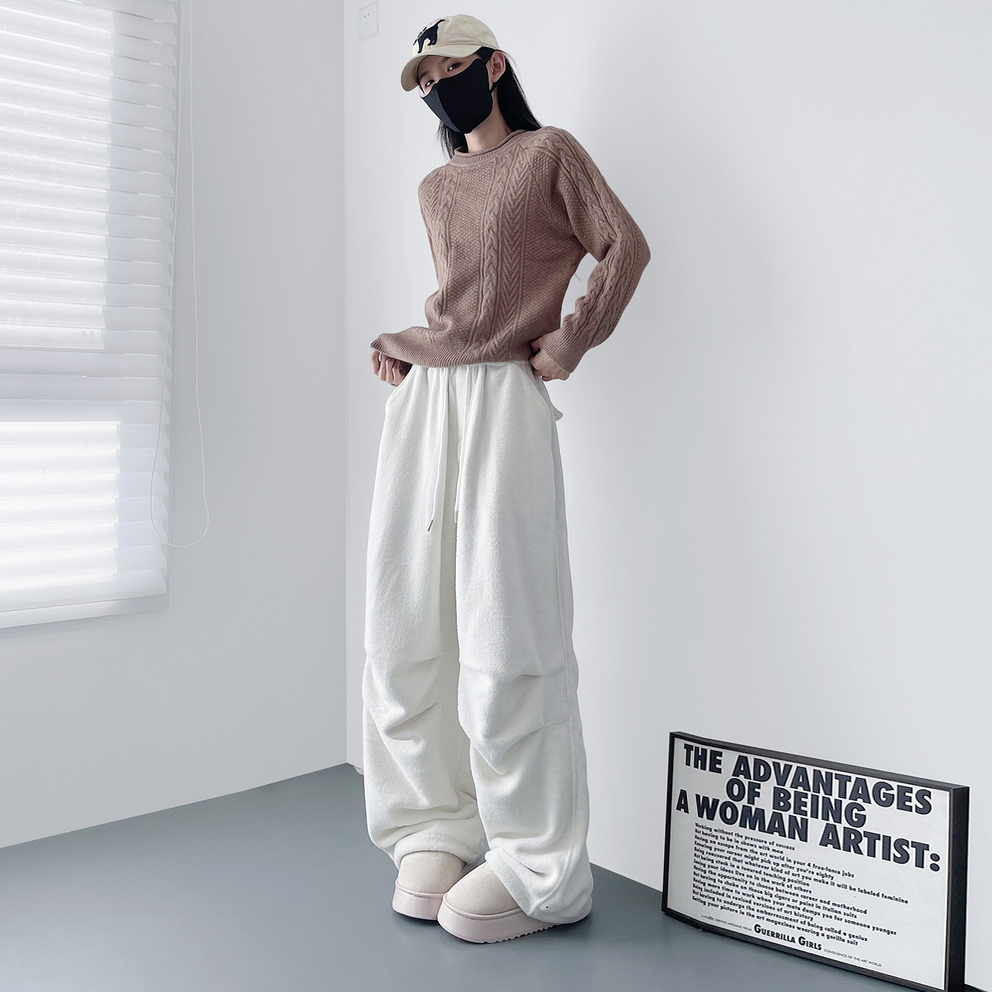 大码加绒加厚摇粒绒毛毛裤女冬季保暖不臃肿胖mm显瘦压褶阔腿裤子,淘宝优惠券,粉丝福利购,淘宝优惠卷