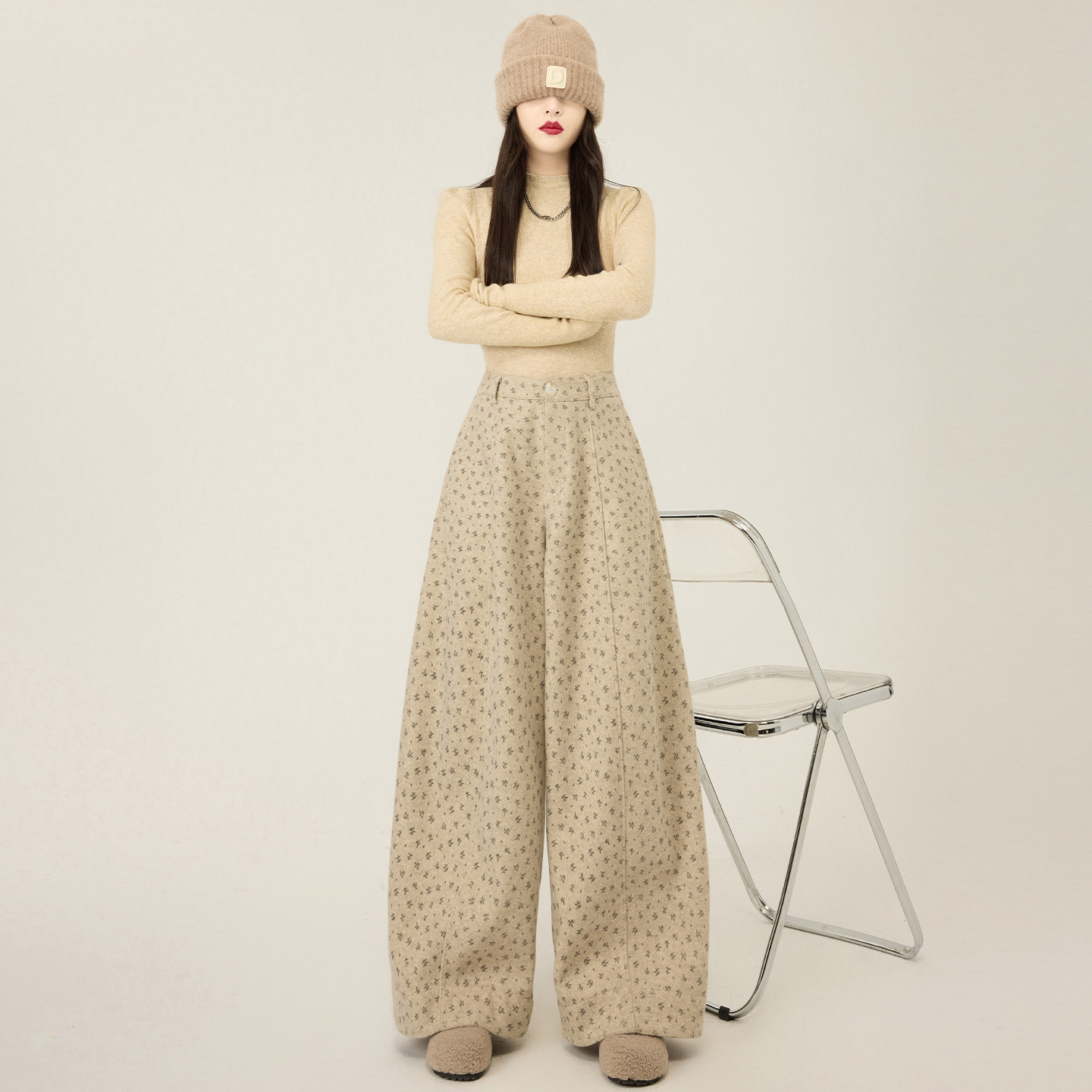 大码设计感小碎花高腰西装裤女胖mm显瘦藏肉慵懒风宽松垂感阔腿裤,淘宝优惠券,粉丝福利购,淘宝优惠卷