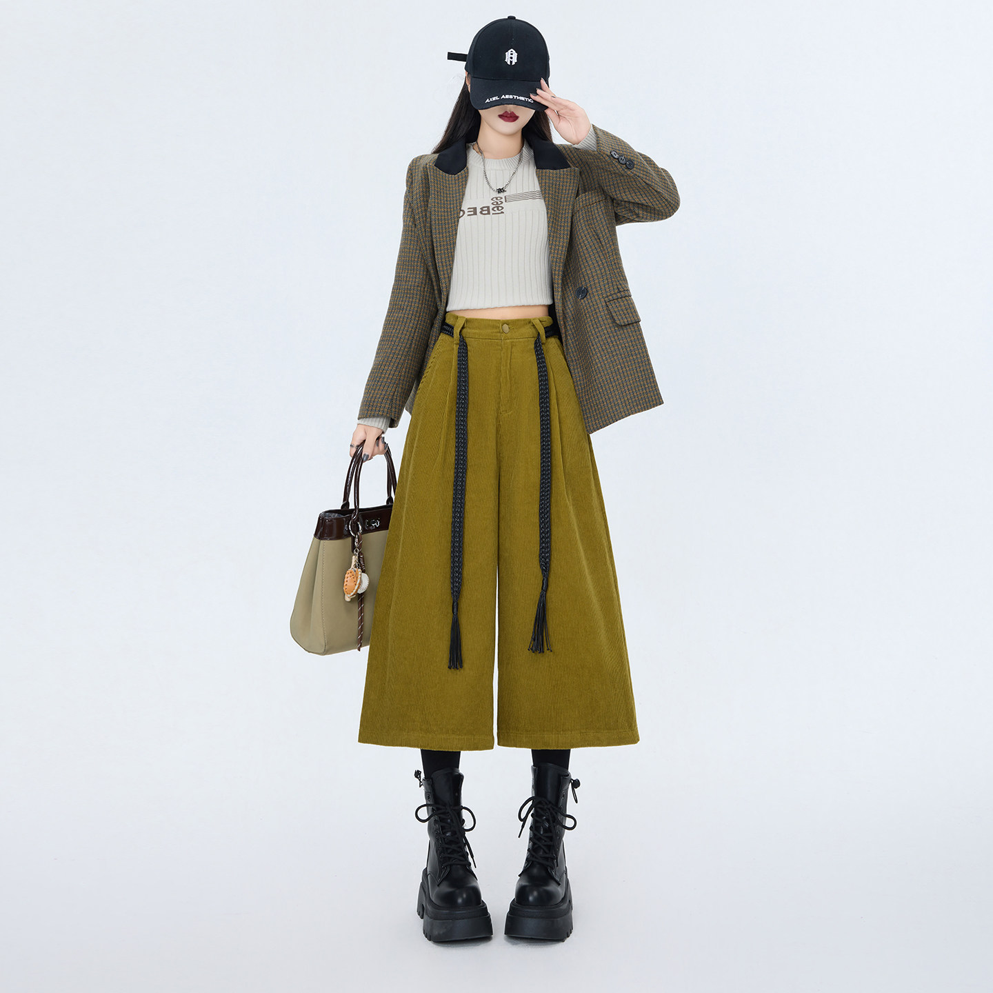 大码灯芯绒七分直筒阔腿裤冬季老钱风小个子酷飒设计感胖mm休闲裤,淘宝优惠券,粉丝福利购,淘宝优惠卷