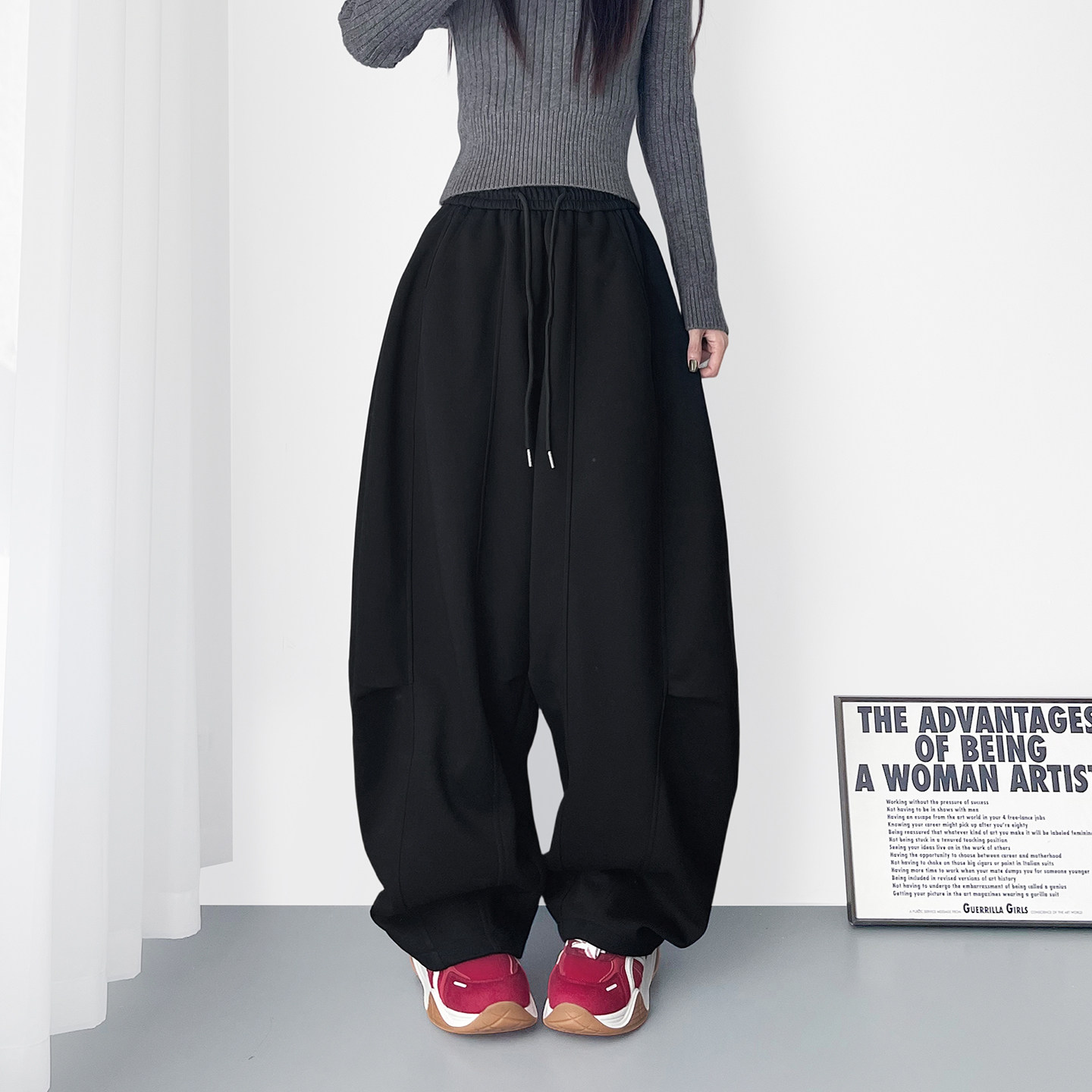 阔腿裤冬季显瘦松弛感大裤腿运动裤女大码胖mm慵懒风垂感休闲裤子,淘宝优惠券,粉丝福利购,淘宝优惠卷