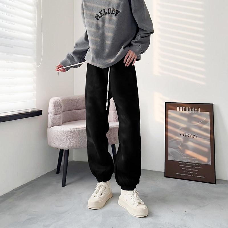 加绒加厚抽绳束脚卫裤女大码胖mm直筒休闲裤秋冬季宽松显瘦阔腿裤,淘宝优惠券,粉丝福利购,淘宝优惠卷