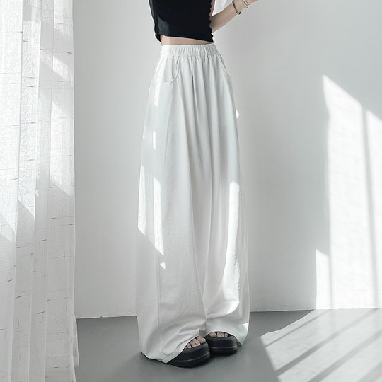 冰丝奶芙山本裤女夏白色不透大码胖mm胯宽腿粗防晒松弛感阔腿裤裙