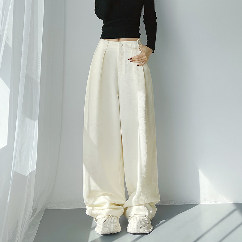 大码肌理感高腰显瘦休闲裤女秋季新款梨形身材慵懒西装拖地阔腿裤,淘宝优惠券,粉丝福利购,淘宝优惠卷