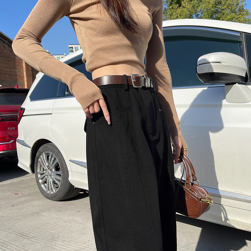 高腰拼接牛仔裤女2025春季新款大码胖mm遮肉显瘦阔腿裤垂感拖地裤,淘宝优惠券,粉丝福利购,淘宝优惠卷