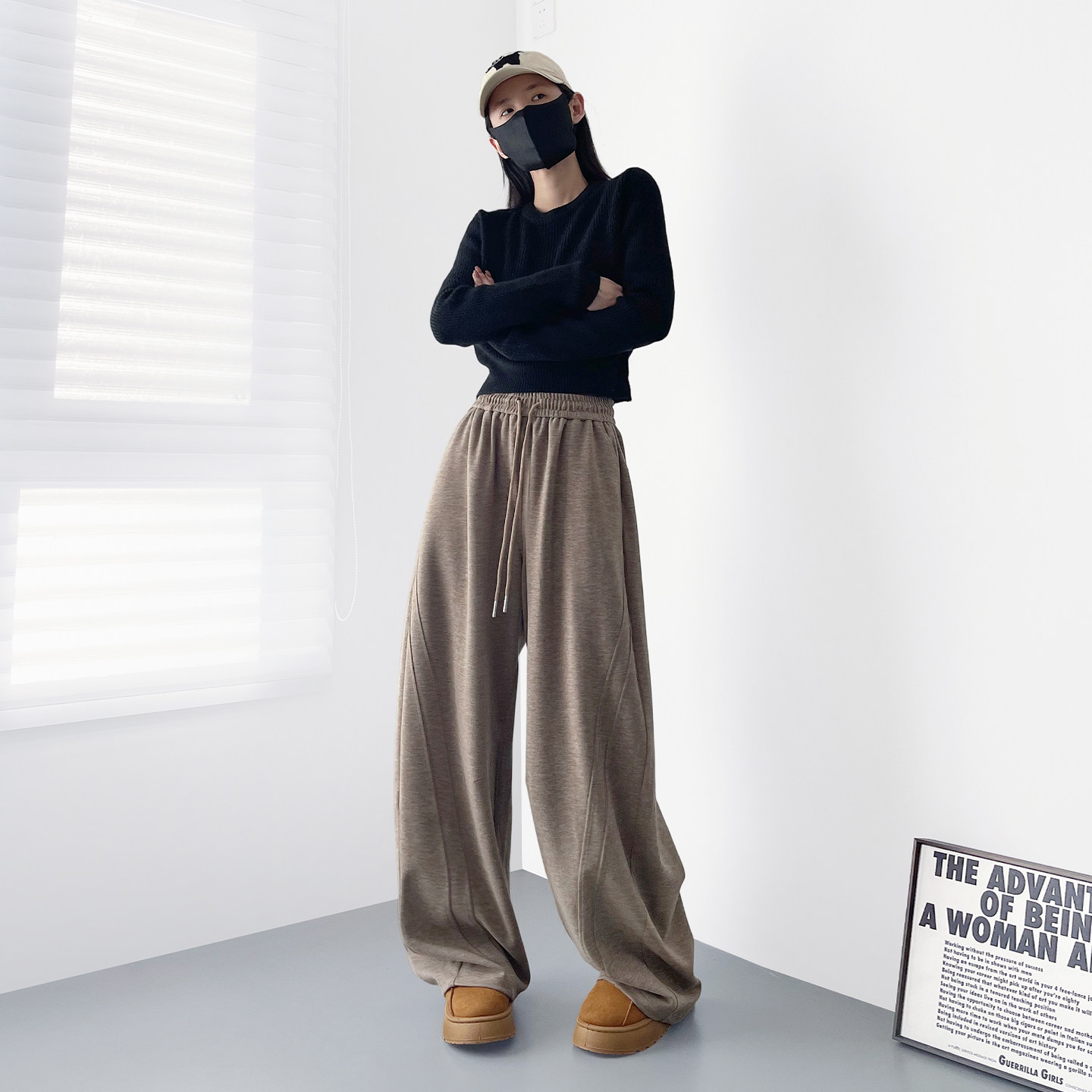 仿羊绒慵懒风加绒阔腿裤女冬季氛围感大码胖mm显瘦保暖窄版弯刀裤,淘宝优惠券,粉丝福利购,淘宝优惠卷