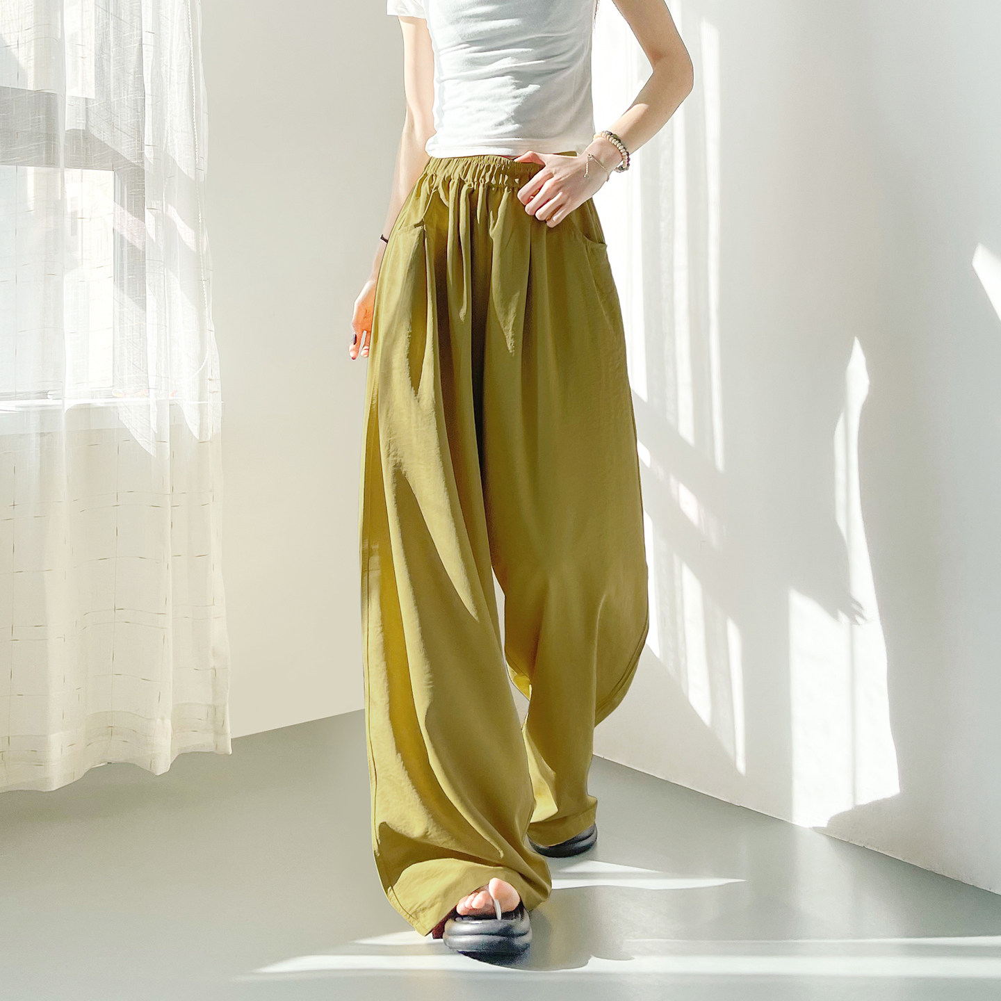 大码冰丝防晒山本裤女春夏新款胖mm高腰垂感软糯慵懒风运动阔腿裤,淘宝优惠券,粉丝福利购,淘宝优惠卷