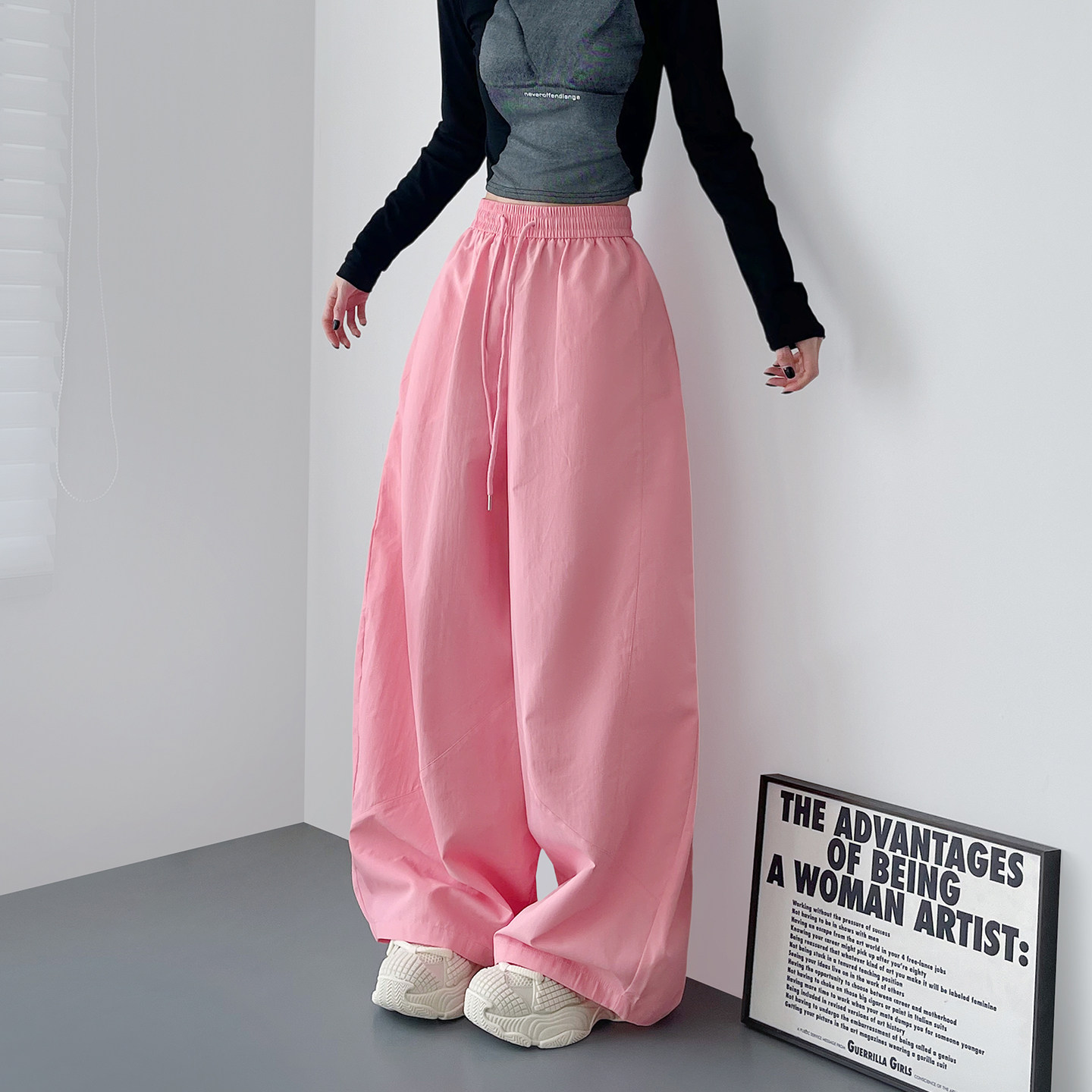 2026春季新款宽松显瘦大裤腿阔腿裤女大码胖mm垂感拖地香蕉运动裤,淘宝优惠券,粉丝福利购,淘宝优惠卷