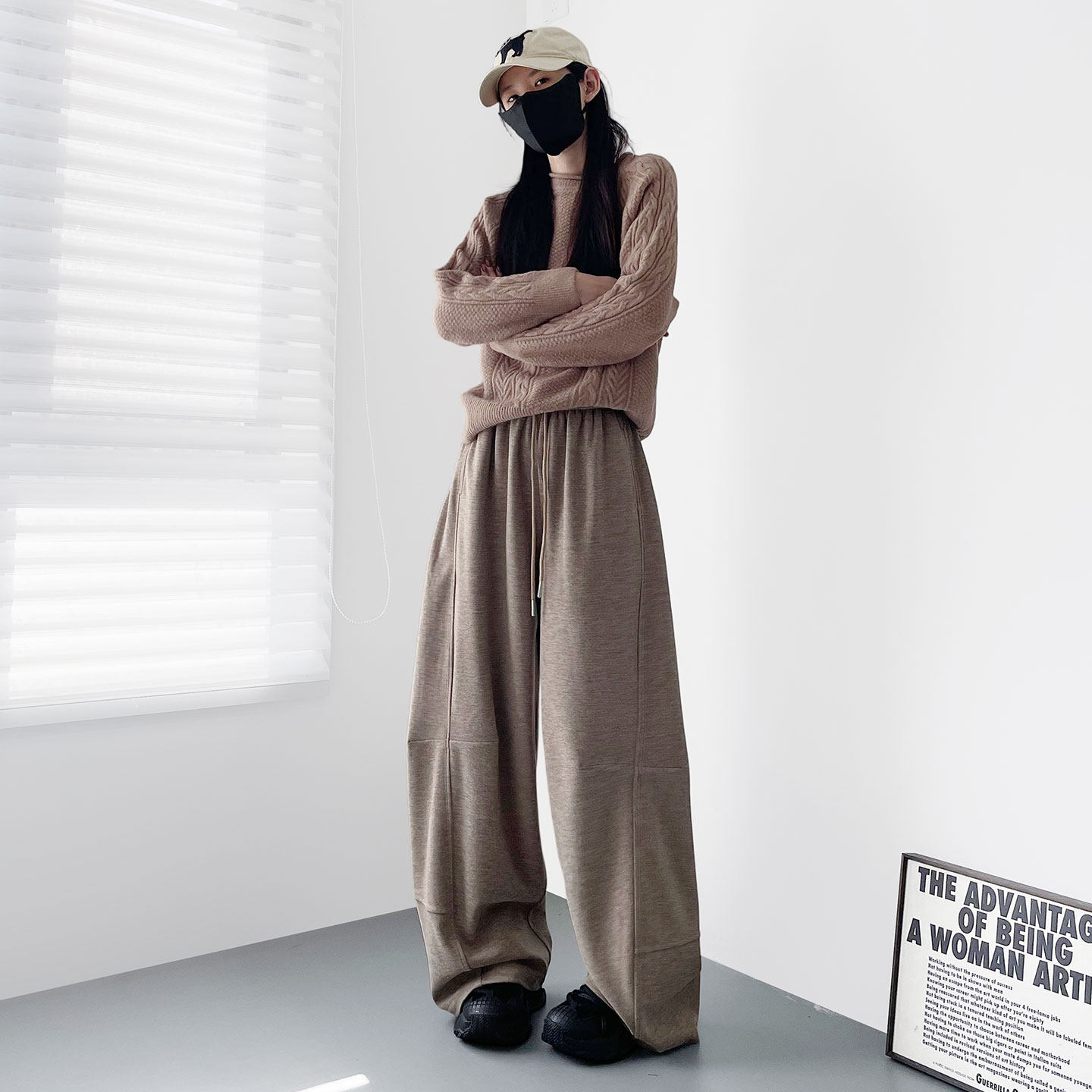 卫裤阔腿裤女冬季2025新款大码胖mm压褶垂感慵懒松弛感仿羊绒裤子,淘宝优惠券,粉丝福利购,淘宝优惠卷