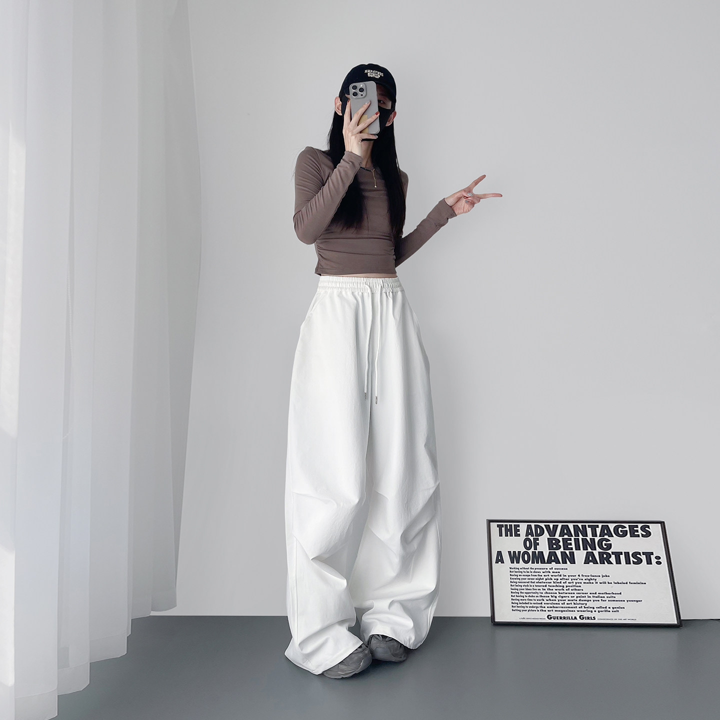 大码肌理感压褶阔腿裤女秋季新款胖mm宽松显瘦慵懒运动休闲长裤子,淘宝优惠券,粉丝福利购,淘宝优惠卷