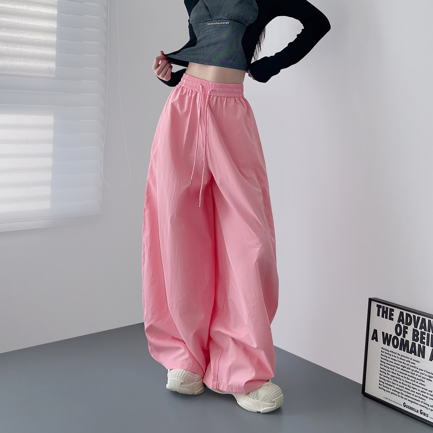 2026春季新款宽松显瘦大裤腿阔腿裤女大码胖mm垂感拖地香蕉运动裤,淘宝优惠券,粉丝福利购,淘宝优惠卷