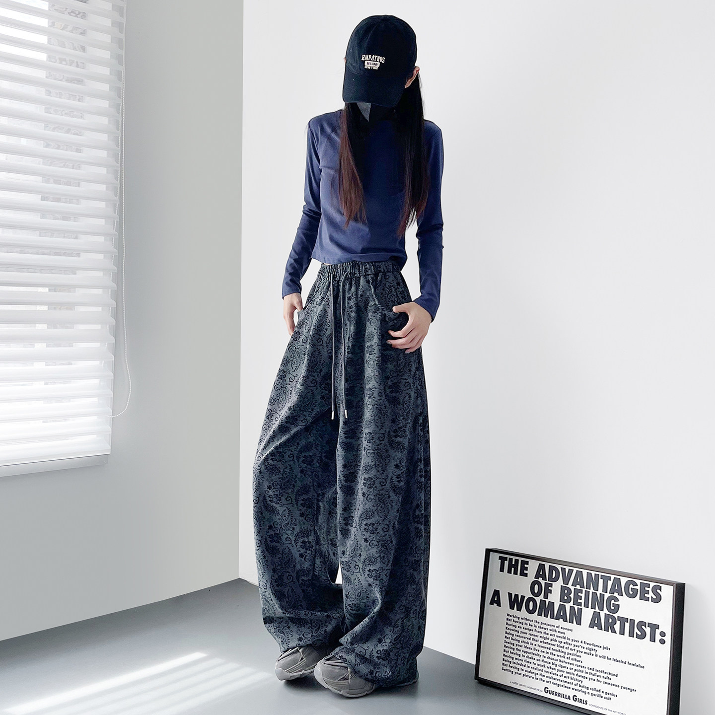 大码个性腰果印花阔腿裤女2026春季新款胖mm显瘦酷飒慵懒风拖地裤,淘宝优惠券,粉丝福利购,淘宝优惠卷