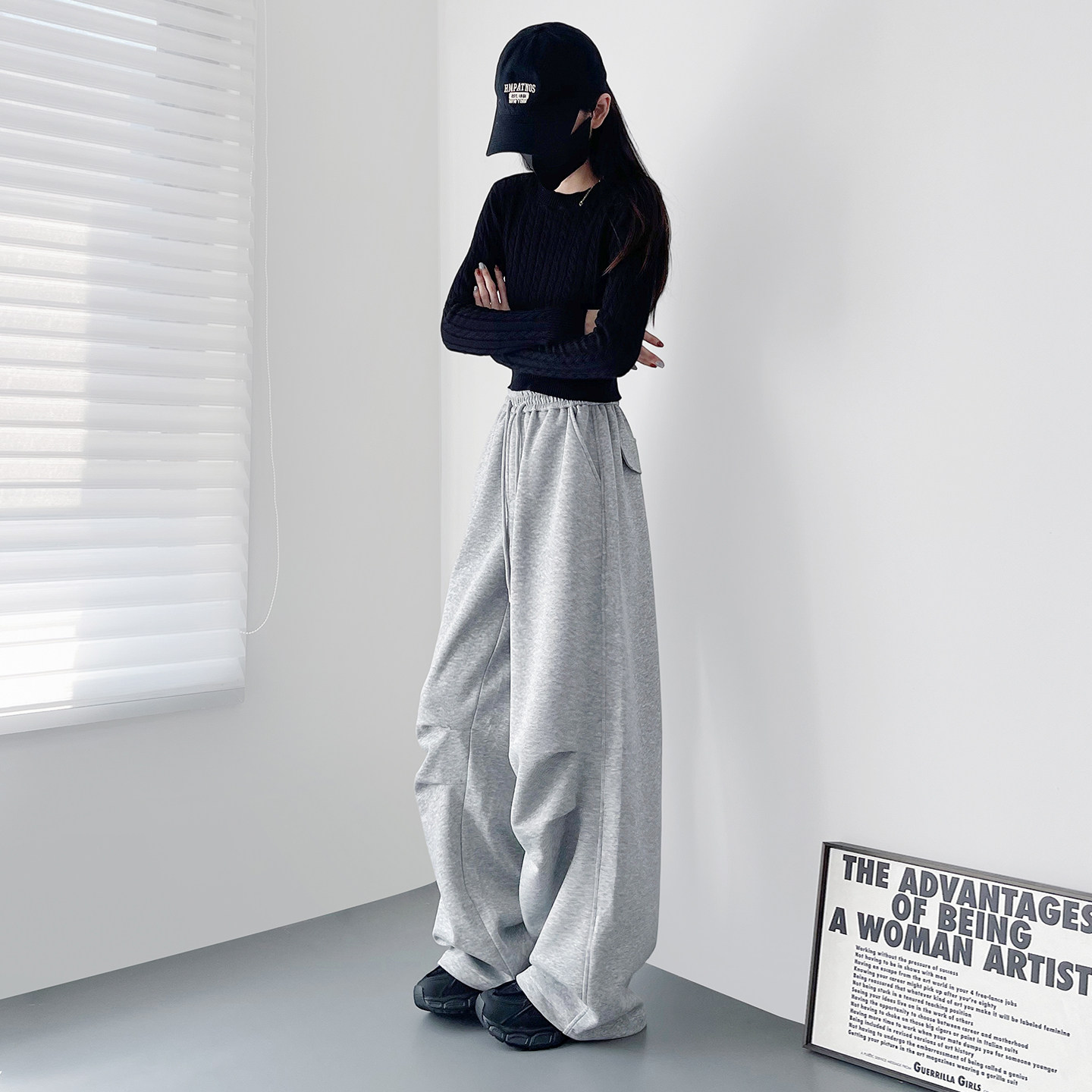 2026春季新款压褶宽松休闲阔腿裤子女大码胖mm显瘦松弛感运动卫裤,淘宝优惠券,粉丝福利购,淘宝优惠卷