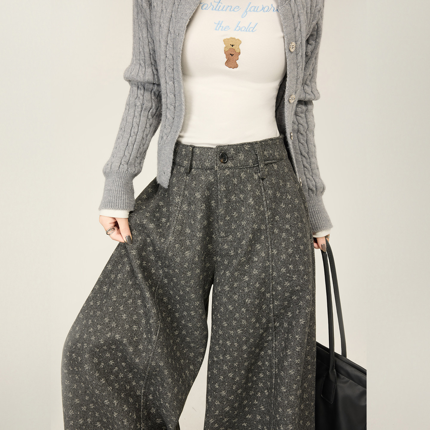 大码设计感小碎花高腰西装裤女胖mm显瘦藏肉慵懒风宽松垂感阔腿裤,淘宝优惠券,粉丝福利购,淘宝优惠卷