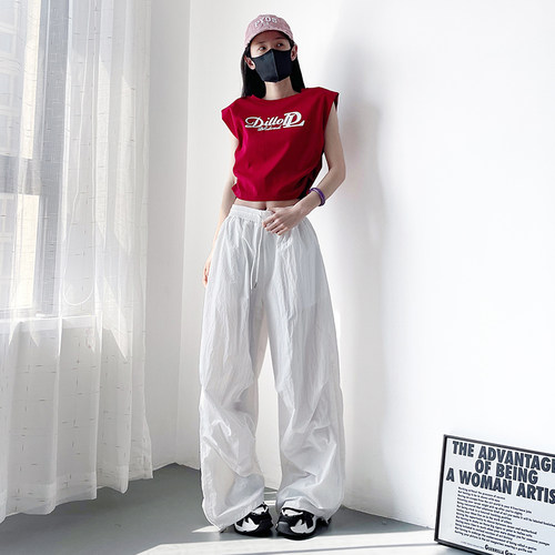 速干工装裤女胖mm大码宽松空调裤冰丝防晒松弛感轻薄蕾丝阔腿裤子 - 图3