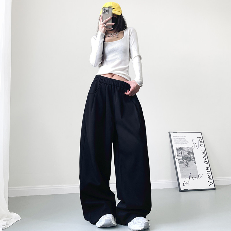 大码宽松显瘦加绒阔腿裤女冬季胖mm慵懒风遮肉拖地红色休闲运动裤,淘宝优惠券,粉丝福利购,淘宝优惠卷