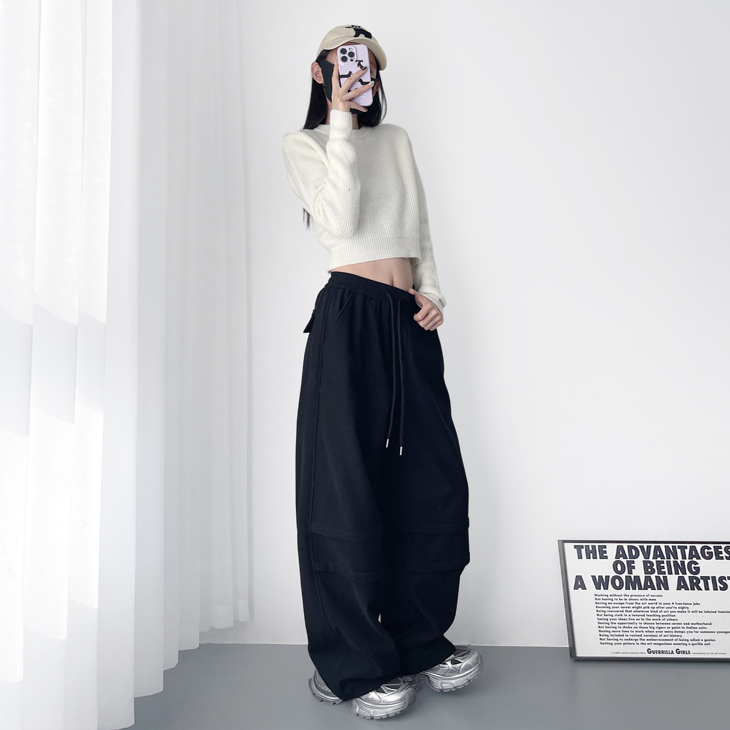 大码藏青色直筒工装裤女冬季新款胖mm显瘦松弛感加绒运动阔腿裤子,淘宝优惠券,粉丝福利购,淘宝优惠卷