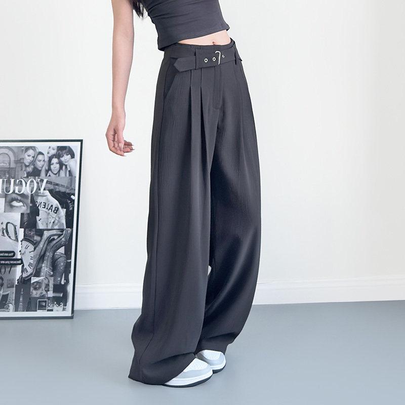 高腰垂感休闲裤女春季大码胖mm宽松显瘦遮肉阔腿裤收腰裤带拖地裤,淘宝优惠券,粉丝福利购,淘宝优惠卷