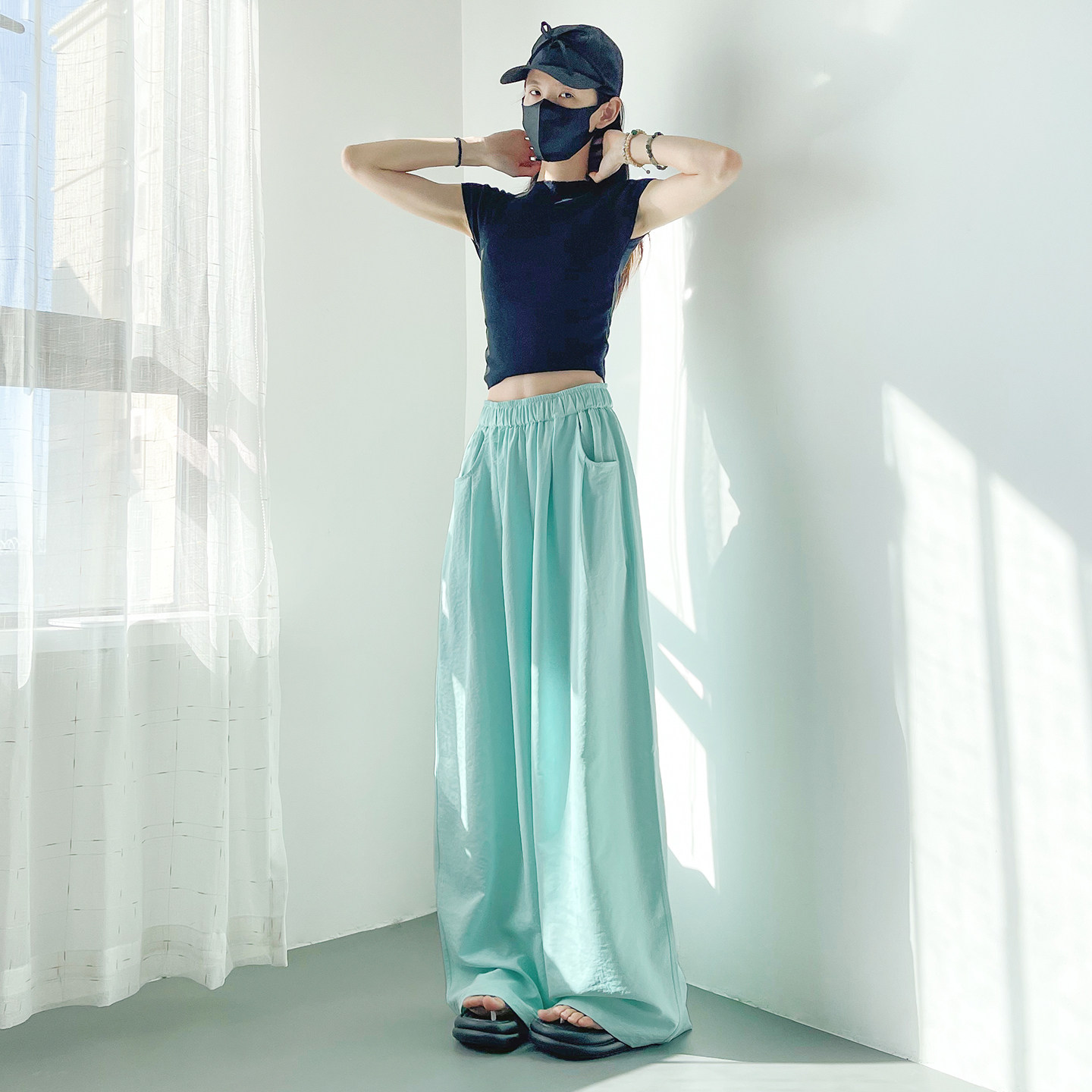 大码冰丝防晒山本裤女春夏新款胖mm高腰垂感软糯慵懒风运动阔腿裤,淘宝优惠券,粉丝福利购,淘宝优惠卷