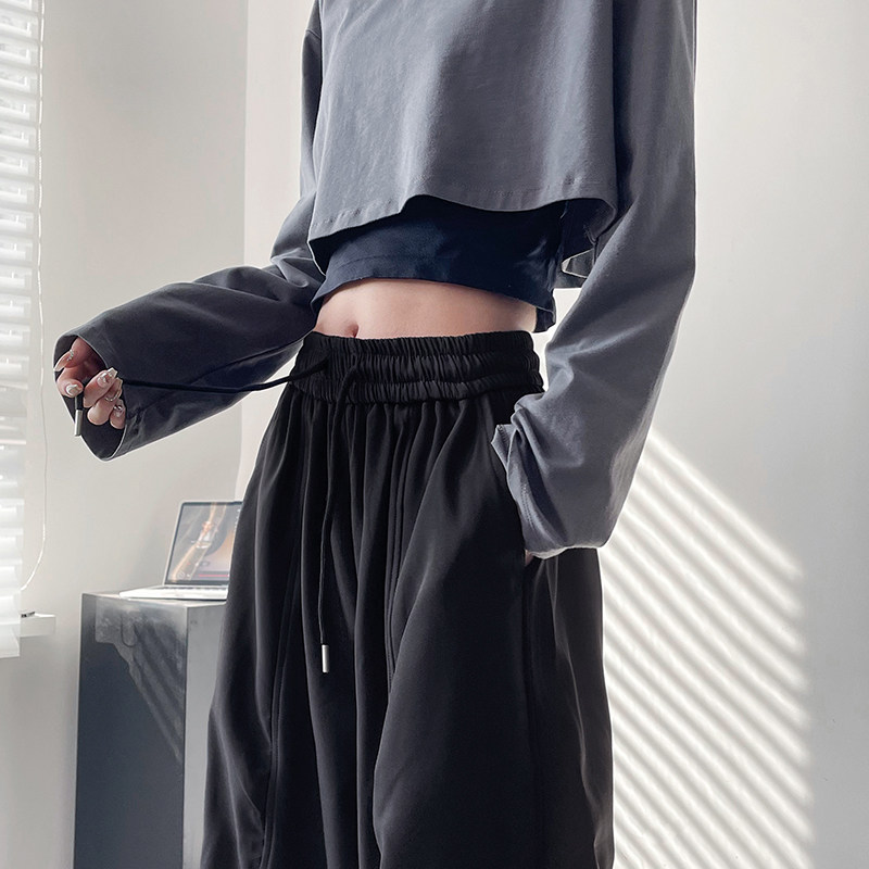 大码休闲阔腿裤女秋季胖mm褶皱休闲运动裤高腰抽绳显瘦工装裤子,淘宝优惠券,粉丝福利购,淘宝优惠卷