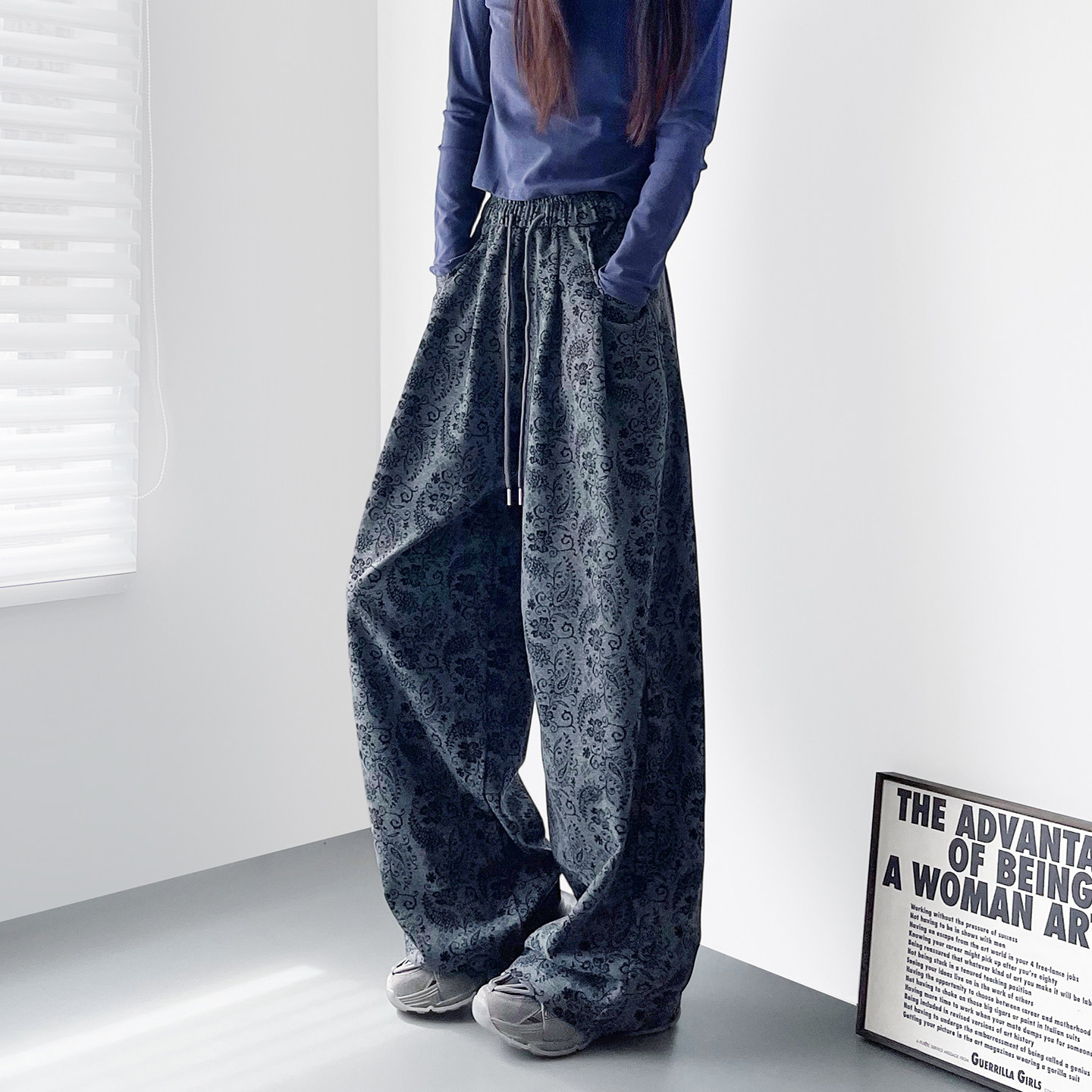 大码个性印花阔腿裤女秋季新款胖mm酷飒风拽姐运动垂感休闲长裤子,淘宝优惠券,粉丝福利购,淘宝优惠卷