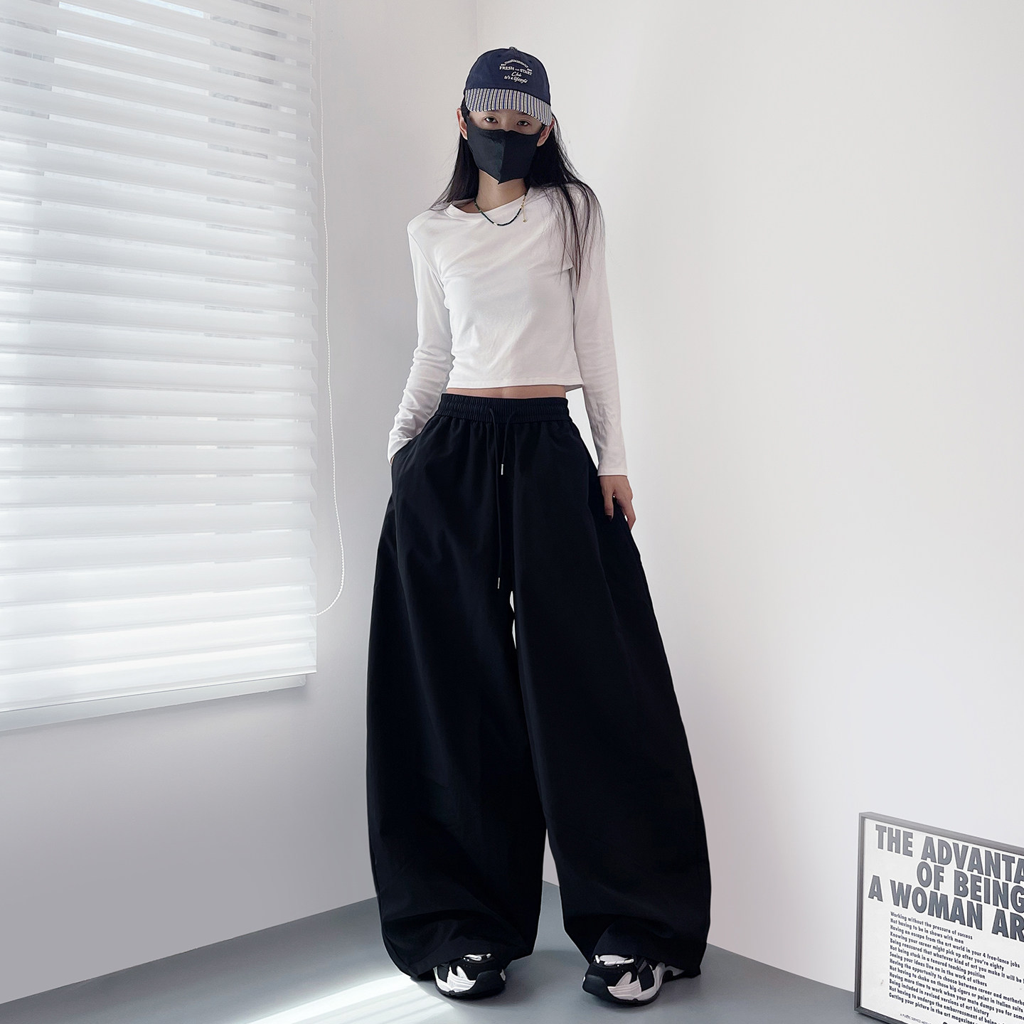 大裤腿宽松显瘦运动阔腿裤女春季新款大码胖mm酷飒个性垂感弯刀裤,淘宝优惠券,粉丝福利购,淘宝优惠卷