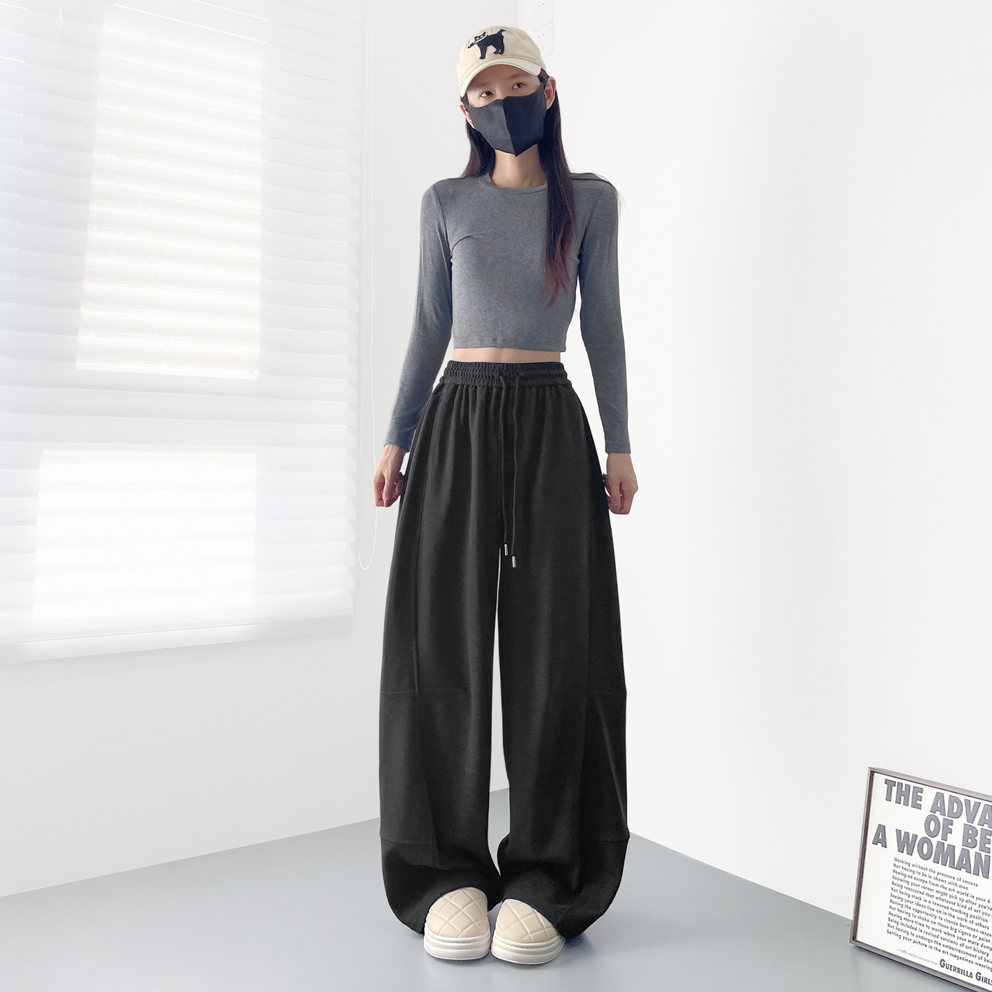 高腰慵懒风仿羊绒弯刀裤女2025冬季新款大码胖mm显瘦加厚阔腿裤子,淘宝优惠券,粉丝福利购,淘宝优惠卷