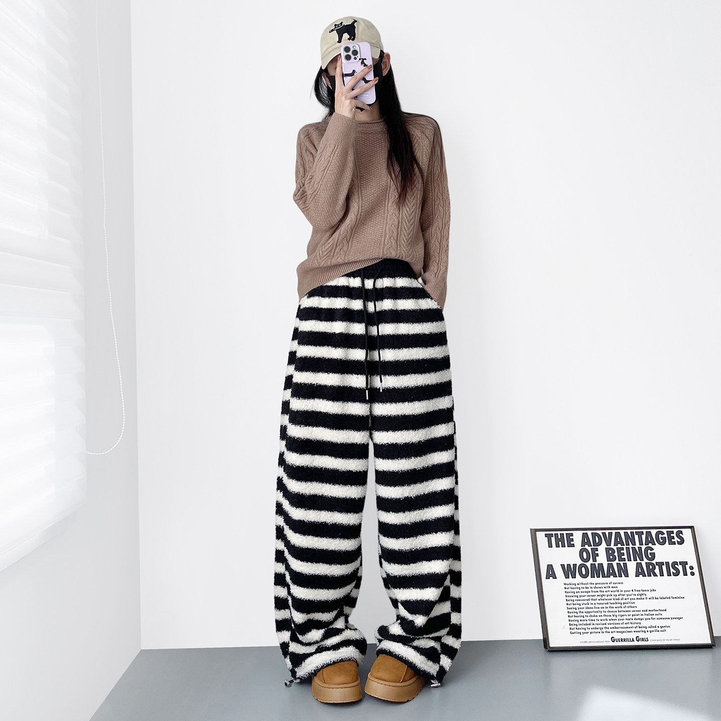 大码条纹加绒毛毛裤女一裤过冬保暖抗风阔腿裤胖mm显瘦软糯香蕉裤,淘宝优惠券,粉丝福利购,淘宝优惠卷