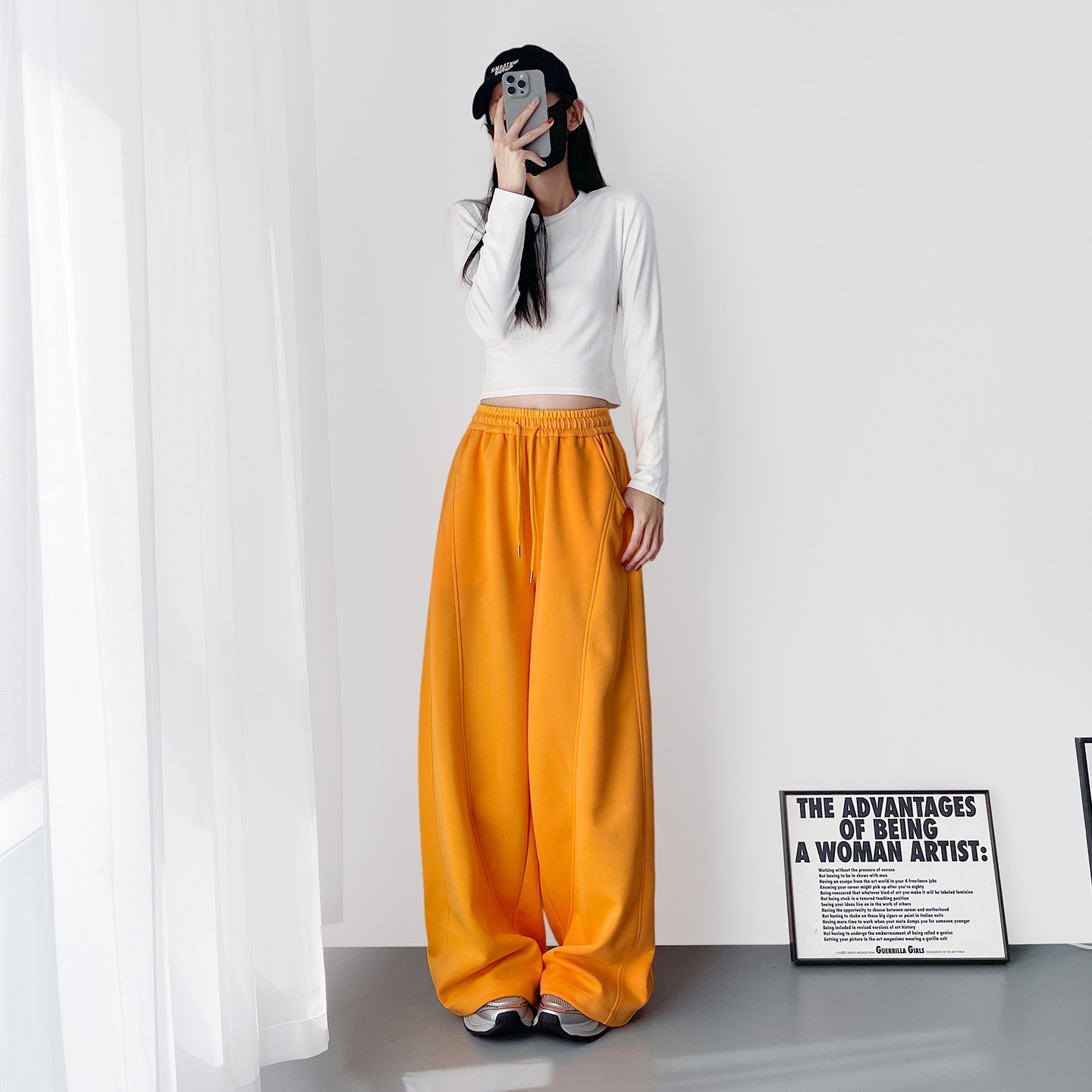 红色高腰垂感慵懒风运动卫裤子女冬季新款大码胖mm显瘦加绒阔腿裤,淘宝优惠券,粉丝福利购,淘宝优惠卷