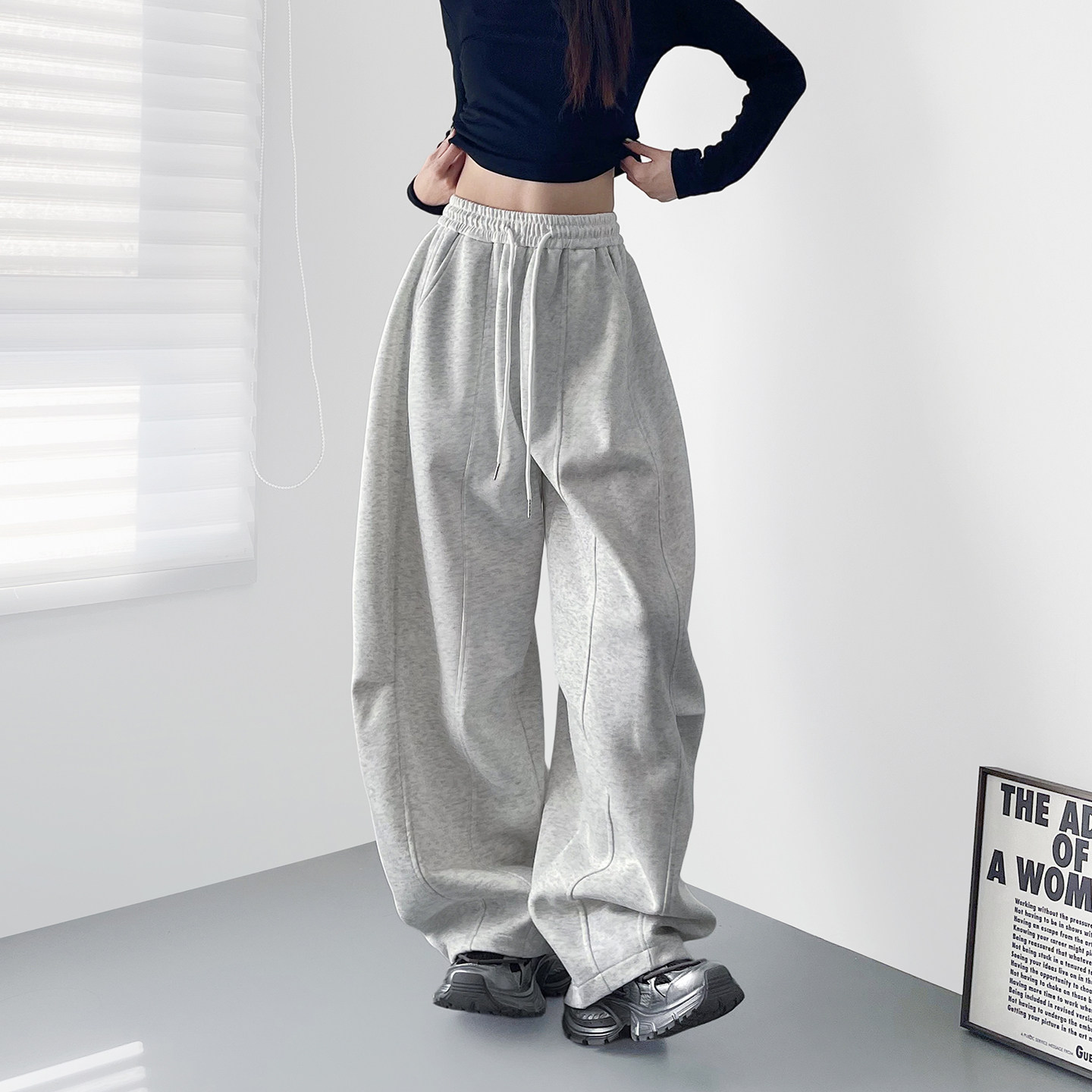 大码白色慵懒软糯阔腿裤女2025春季新款宽松大裤腿显瘦垂感运动裤,淘宝优惠券,粉丝福利购,淘宝优惠卷