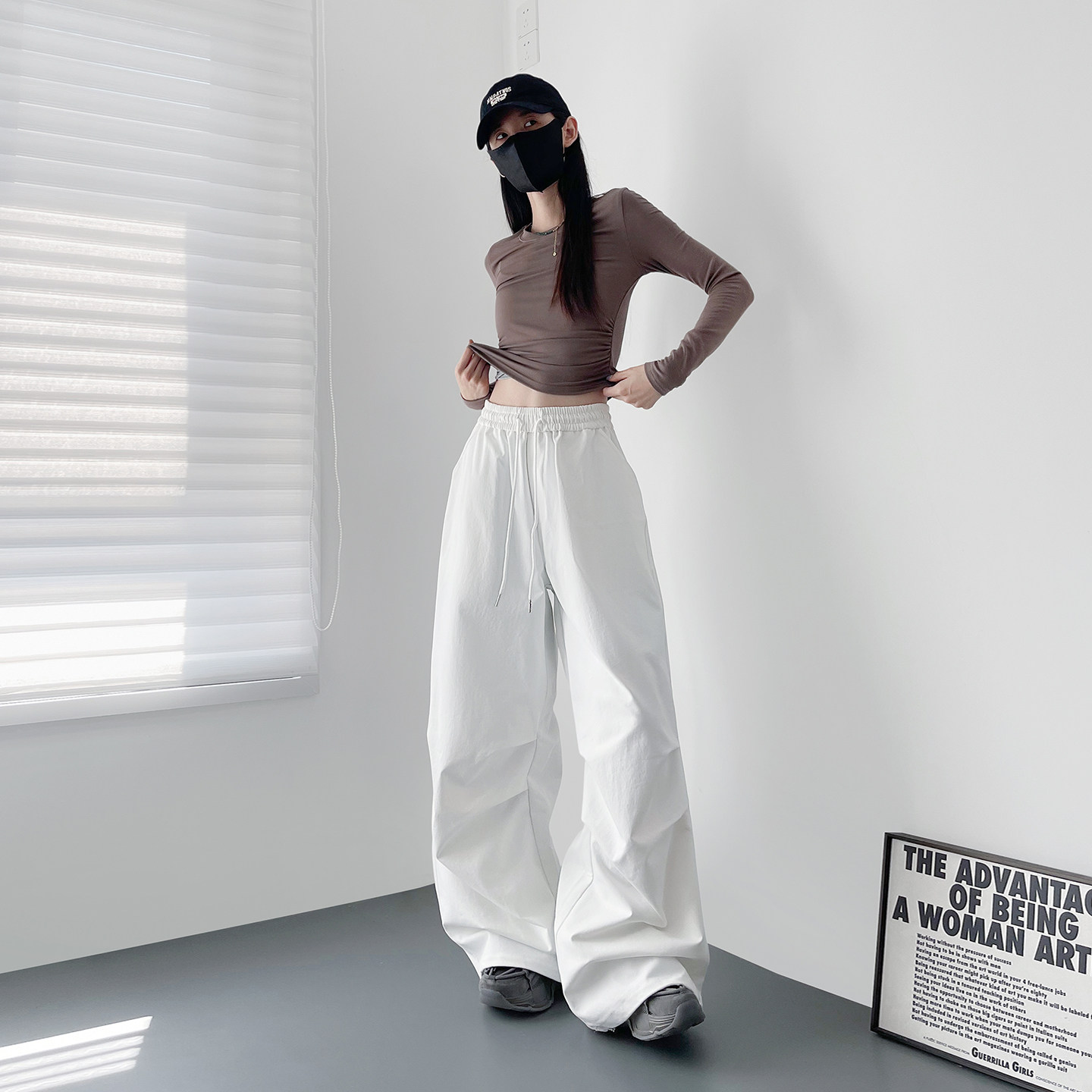 大码肌理感压褶阔腿裤女秋季新款胖mm宽松显瘦慵懒运动休闲长裤子,淘宝优惠券,粉丝福利购,淘宝优惠卷