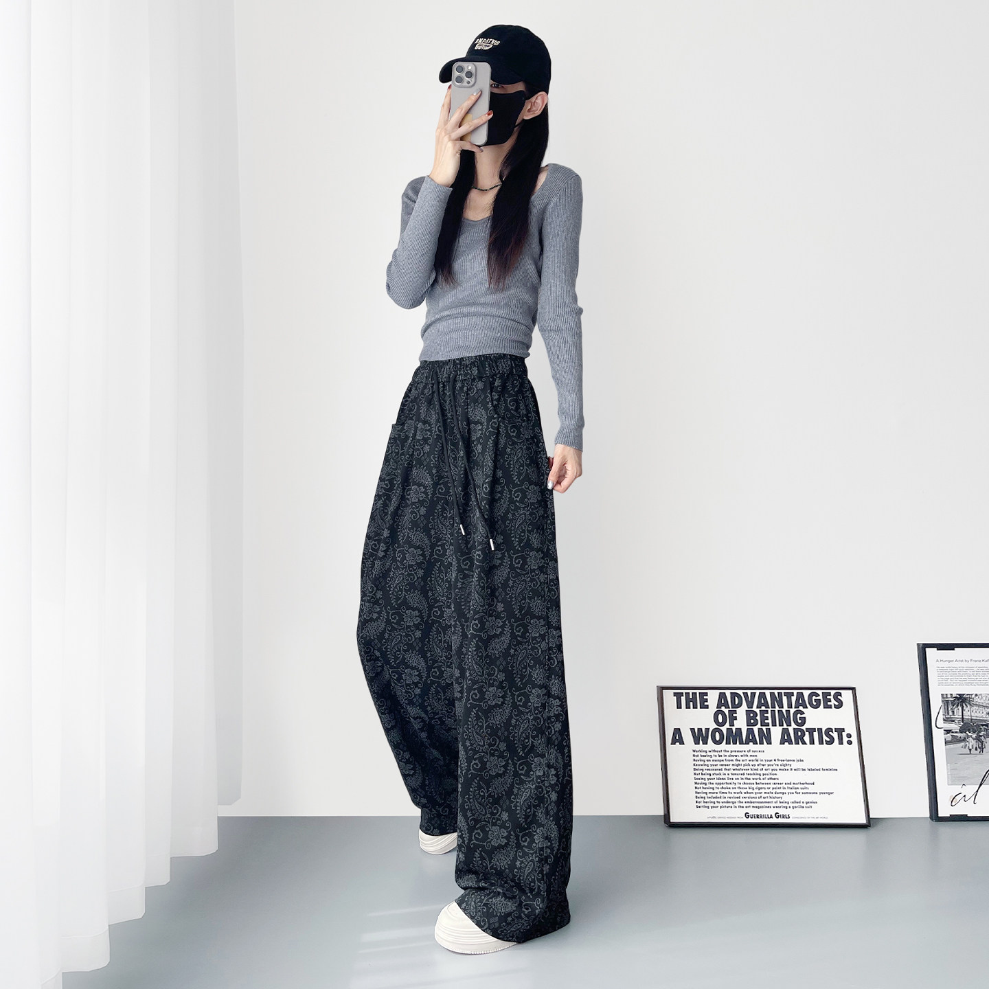 大码个性印花阔腿裤女秋季新款胖mm酷飒风拽姐运动垂感休闲长裤子,淘宝优惠券,粉丝福利购,淘宝优惠卷