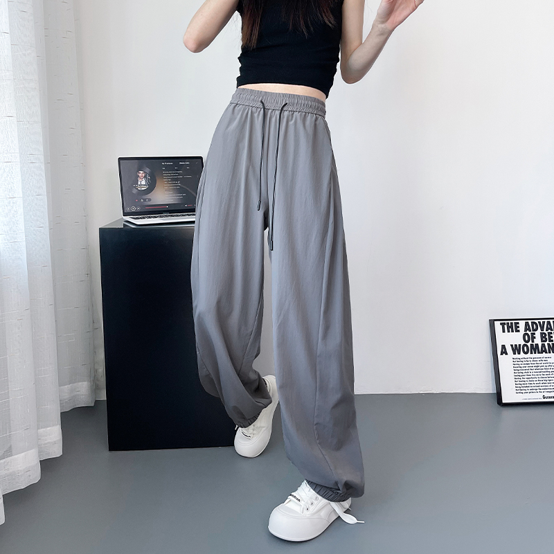 大码防晒灰色灯笼裤女夏季胖mm宽松冰丝休闲裤抽绳垂感束脚阔腿裤 - 图1