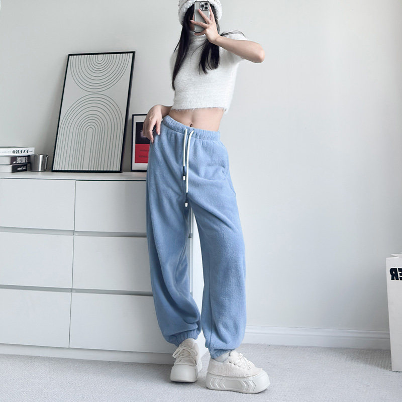 摇粒绒毛毛卫裤女冬季大码胖mm宽松显瘦加绒直筒裤羊羔绒阔腿裤子,淘宝优惠券,粉丝福利购,淘宝优惠卷