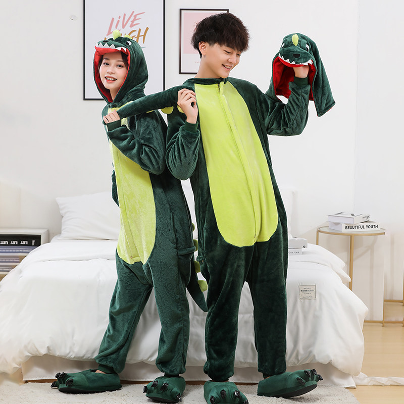 春秋成年男女绿恐龙冬天成人睡衣 彩酷云睡衣/家居服套装