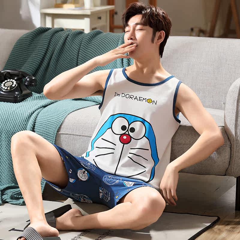 男夏天纯棉背心卡通青少年男童睡衣 战伦睡衣/家居服套装
